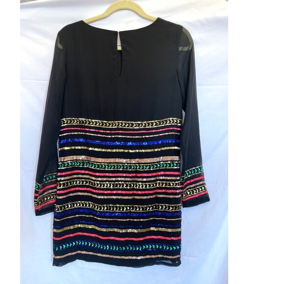 Mara Hoffman Black Mini Sequin Sheath Dress Long Sheer Sleeves- XS - Picture 4 of 8